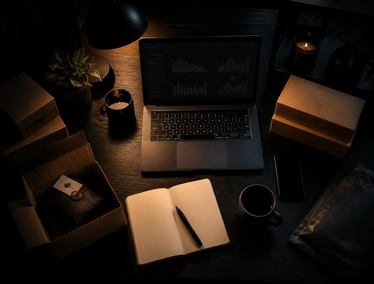 Founder reviewing e-commerce dashboards at night